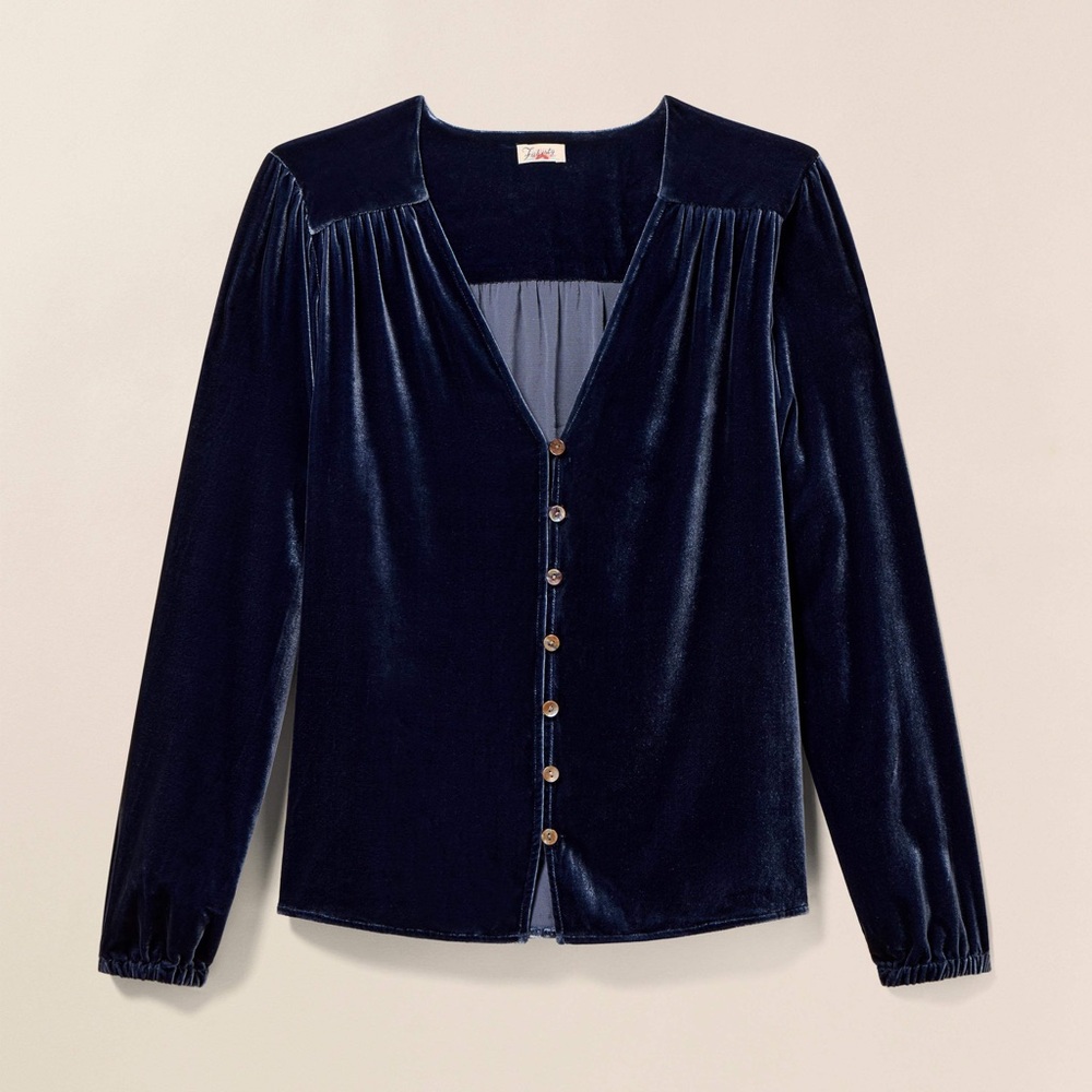 Faherty Stretch Silk Velvet Rowan Top Womens Size S
